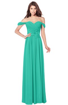 ColsBM Kaolin Viridian Green Bridesmaid Dresses A-line Floor Length Zip up Short Sleeve Appliques Gorgeous