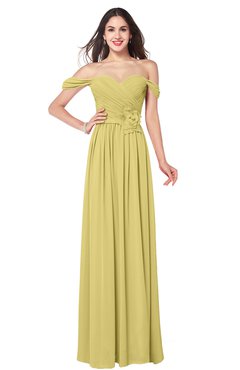ColsBM Katelyn Misted Yellow Bridesmaid Dresses Zip up A-line Floor Length Sweetheart Short Sleeve Gorgeous