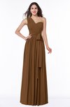 ColsBM Emmeline Brown Modern A-line Half Backless Chiffon Floor Length Ruching Plus Size Bridesmaid Dresses