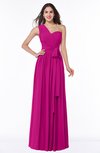 ColsBM Emmeline Hot Pink Modern A-line Half Backless Chiffon Floor Length Ruching Plus Size Bridesmaid Dresses
