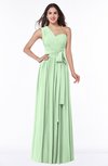 ColsBM Emmeline Light Green Modern A-line Half Backless Chiffon Floor Length Ruching Plus Size Bridesmaid Dresses