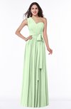 ColsBM Emmeline Pale Green Modern A-line Half Backless Chiffon Floor Length Ruching Plus Size Bridesmaid Dresses