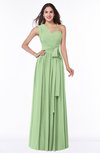 ColsBM Emmeline Sage Green Modern A-line Half Backless Chiffon Floor Length Ruching Plus Size Bridesmaid Dresses
