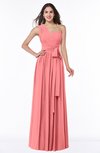 ColsBM Emmeline Shell Pink Modern A-line Half Backless Chiffon Floor Length Ruching Plus Size Bridesmaid Dresses