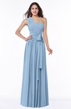 ColsBM Emmeline Sky Blue Modern A-line Half Backless Chiffon Floor Length Ruching Plus Size Bridesmaid Dresses