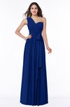 ColsBM Emmeline Sodalite Blue Modern A-line Half Backless Chiffon Floor Length Ruching Plus Size Bridesmaid Dresses