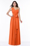 ColsBM Emmeline Tangerine Modern A-line Half Backless Chiffon Floor Length Ruching Plus Size Bridesmaid Dresses