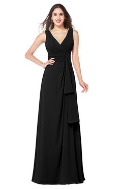 ColsBM Brenda Black Romantic Thick Straps Sleeveless Zipper Floor Length Sash Plus Size Bridesmaid Dresses