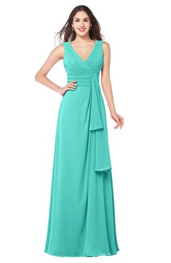 ColsBM Brenda Blue Turquoise Romantic Thick Straps Sleeveless Zipper Floor Length Sash Plus Size Bridesmaid Dresses
