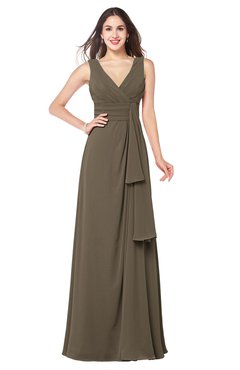 ColsBM Brenda Carafe Brown Romantic Thick Straps Sleeveless Zipper Floor Length Sash Plus Size Bridesmaid Dresses