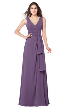 ColsBM Brenda Chinese Violet Romantic Thick Straps Sleeveless Zipper Floor Length Sash Plus Size Bridesmaid Dresses