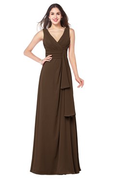 ColsBM Brenda Chocolate Brown Romantic Thick Straps Sleeveless Zipper Floor Length Sash Plus Size Bridesmaid Dresses