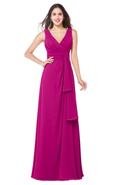 ColsBM Brenda Hot Pink Romantic Thick Straps Sleeveless Zipper Floor Length Sash Plus Size Bridesmaid Dresses