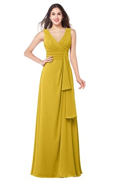 ColsBM Brenda Lemon Curry Romantic Thick Straps Sleeveless Zipper Floor Length Sash Plus Size Bridesmaid Dresses