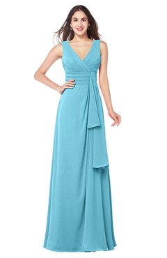 ColsBM Brenda Light Blue Romantic Thick Straps Sleeveless Zipper Floor Length Sash Plus Size Bridesmaid Dresses