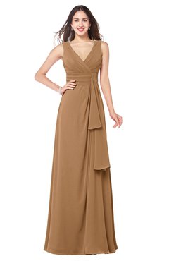 ColsBM Brenda Light Brown Romantic Thick Straps Sleeveless Zipper Floor Length Sash Plus Size Bridesmaid Dresses