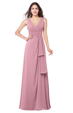 ColsBM Brenda Light Coral Romantic Thick Straps Sleeveless Zipper Floor Length Sash Plus Size Bridesmaid Dresses