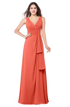 ColsBM Brenda Living Coral Romantic Thick Straps Sleeveless Zipper Floor Length Sash Plus Size Bridesmaid Dresses