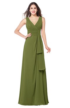 ColsBM Brenda Olive Green Romantic Thick Straps Sleeveless Zipper Floor Length Sash Plus Size Bridesmaid Dresses
