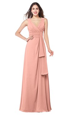 ColsBM Brenda Peach Romantic Thick Straps Sleeveless Zipper Floor Length Sash Plus Size Bridesmaid Dresses