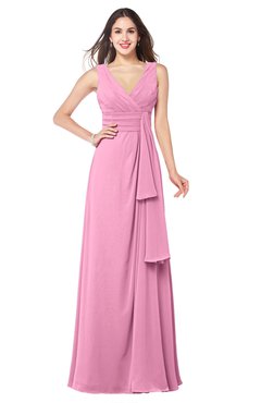 ColsBM Brenda Pink Romantic Thick Straps Sleeveless Zipper Floor Length Sash Plus Size Bridesmaid Dresses