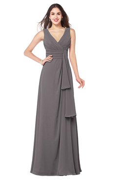 ColsBM Brenda Ridge Grey Romantic Thick Straps Sleeveless Zipper Floor Length Sash Plus Size Bridesmaid Dresses