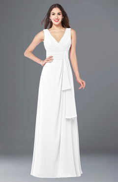 ColsBM Brenda White Romantic Thick Straps Sleeveless Zipper Floor Length Sash Plus Size Bridesmaid Dresses