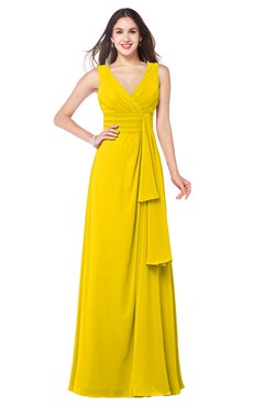 ColsBM Brenda Yellow Romantic Thick Straps Sleeveless Zipper Floor Length Sash Plus Size Bridesmaid Dresses