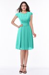 ColsBM Maya Blue Turquoise Modest A-line Short Sleeve Chiffon Knee Length Sash Plus Size Bridesmaid Dresses