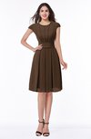 ColsBM Maya Chocolate Brown Modest A-line Short Sleeve Chiffon Knee Length Sash Plus Size Bridesmaid Dresses