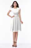 ColsBM Maya Cloud White Modest A-line Short Sleeve Chiffon Knee Length Sash Plus Size Bridesmaid Dresses
