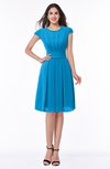 ColsBM Maya Cornflower Blue Modest A-line Short Sleeve Chiffon Knee Length Sash Plus Size Bridesmaid Dresses