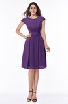 ColsBM Maya Dark Purple Modest A-line Short Sleeve Chiffon Knee Length Sash Plus Size Bridesmaid Dresses