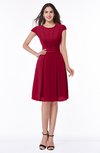 ColsBM Maya Dark Red Modest A-line Short Sleeve Chiffon Knee Length Sash Plus Size Bridesmaid Dresses