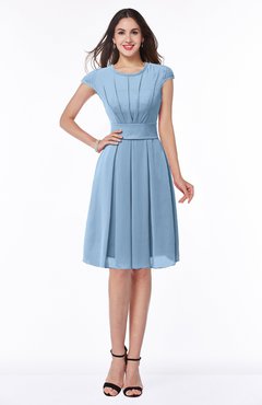 ColsBM Maya Dusty Blue Modest A-line Short Sleeve Chiffon Knee Length Sash Plus Size Bridesmaid Dresses