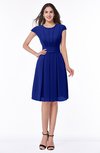 ColsBM Maya Electric Blue Modest A-line Short Sleeve Chiffon Knee Length Sash Plus Size Bridesmaid Dresses