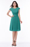 ColsBM Maya Emerald Green Modest A-line Short Sleeve Chiffon Knee Length Sash Plus Size Bridesmaid Dresses