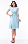 ColsBM Maya Ice Blue Modest A-line Short Sleeve Chiffon Knee Length Sash Plus Size Bridesmaid Dresses