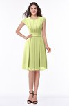 ColsBM Maya Lime Green Modest A-line Short Sleeve Chiffon Knee Length Sash Plus Size Bridesmaid Dresses