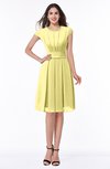 ColsBM Maya Pastel Yellow Modest A-line Short Sleeve Chiffon Knee Length Sash Plus Size Bridesmaid Dresses