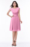 ColsBM Maya Pink Modest A-line Short Sleeve Chiffon Knee Length Sash Plus Size Bridesmaid Dresses