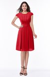 ColsBM Maya Red Modest A-line Short Sleeve Chiffon Knee Length Sash Plus Size Bridesmaid Dresses