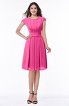 ColsBM Maya Rose Pink Modest A-line Short Sleeve Chiffon Knee Length Sash Plus Size Bridesmaid Dresses