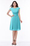 ColsBM Maya Turquoise Modest A-line Short Sleeve Chiffon Knee Length Sash Plus Size Bridesmaid Dresses