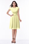 ColsBM Maya Wax Yellow Modest A-line Short Sleeve Chiffon Knee Length Sash Plus Size Bridesmaid Dresses