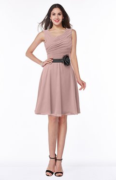 ColsBM Julie Blush Pink Glamorous V-neck Sleeveless Zip up Knee Length Flower Plus Size Bridesmaid Dresses