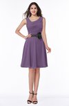 ColsBM Julie Eggplant Glamorous V-neck Sleeveless Zip up Knee Length Flower Plus Size Bridesmaid Dresses