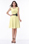 ColsBM Julie Soft Yellow Glamorous V-neck Sleeveless Zip up Knee Length Flower Plus Size Bridesmaid Dresses