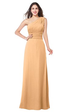 ColsBM Aislinn Apricot Modest A-line Sleeveless Half Backless Floor Length Ribbon Plus Size Bridesmaid Dresses