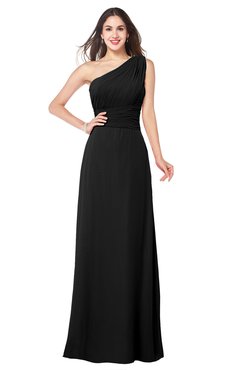 ColsBM Aislinn Black Modest A-line Sleeveless Half Backless Floor Length Ribbon Plus Size Bridesmaid Dresses